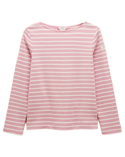 Pink Stripe coloured Joules Womens Harbour Long Sleeve Striped Boat Neck Breton Top on white background 