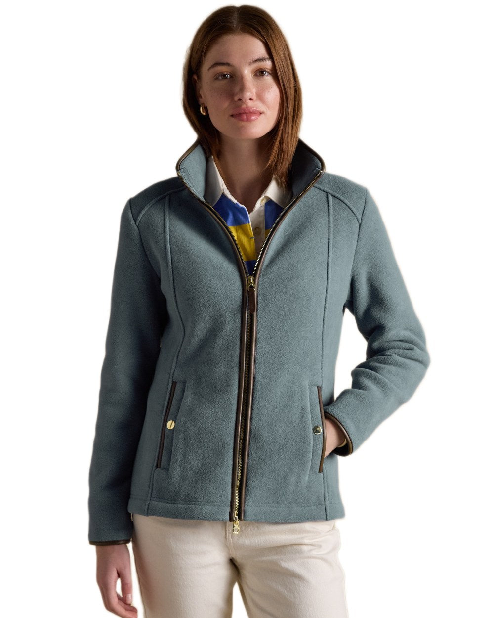 Blue Coloured Joules Womens Heritage Full Zip Through Fleece on white background 