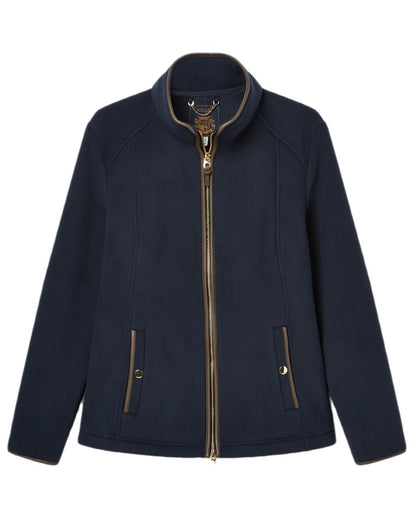 Navy Coloured Joules Womens Heritage Full Zip Through Fleece on white background 