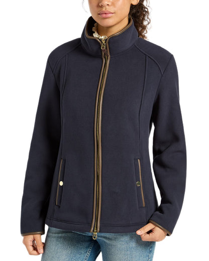 Navy Coloured Joules Womens Heritage Full Zip Through Fleece on white background 