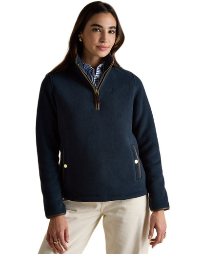 Navy Coloured Joules Womens Heritage Quarter Zip Fleece on white background 