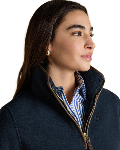 Navy Coloured Joules Womens Heritage Quarter Zip Fleece on white background 
