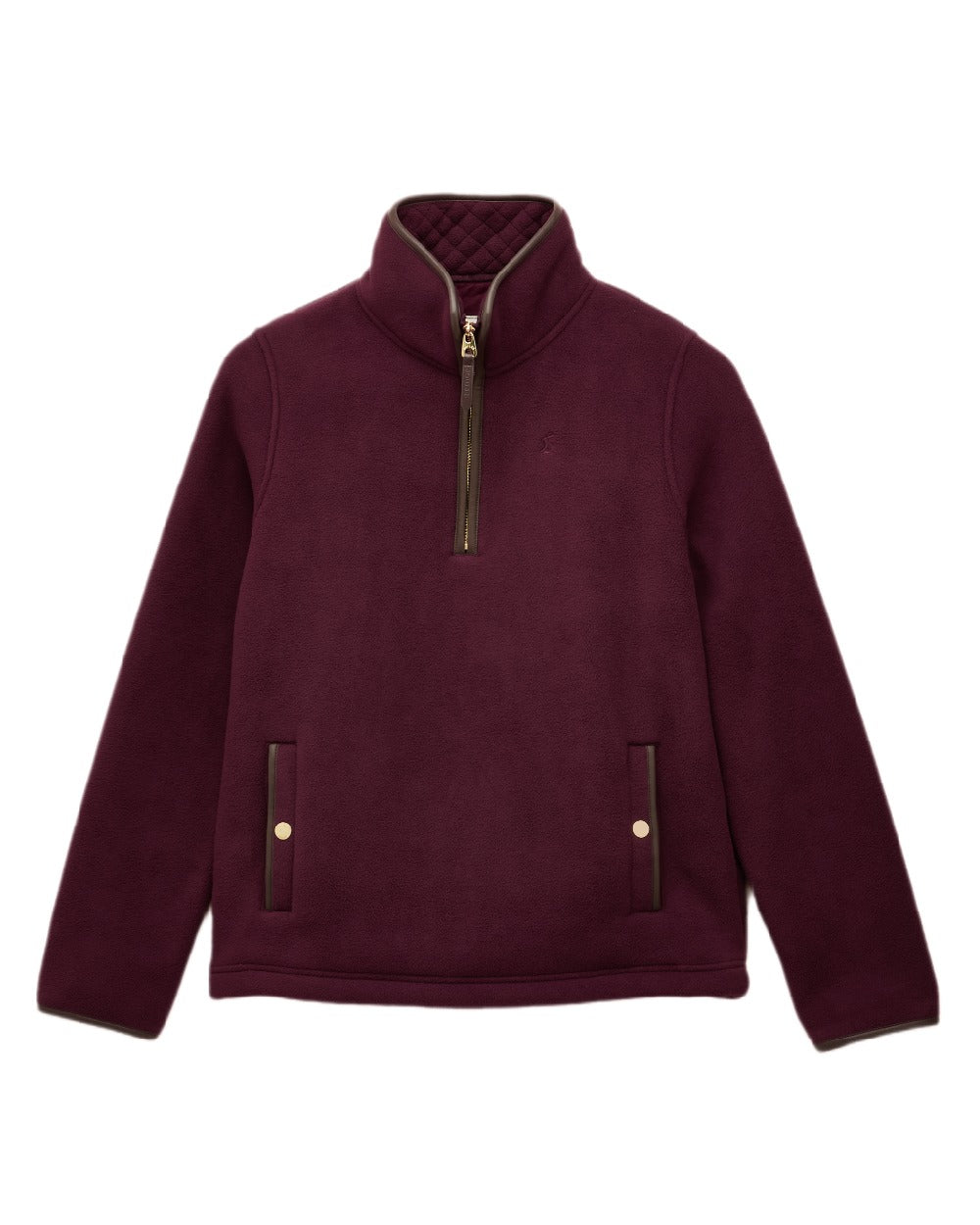 Wine Red Coloured Joules Womens Heritage Quarter Zip Fleece on white background 