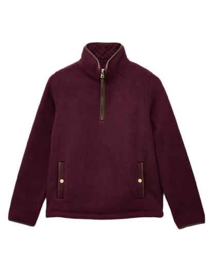 Wine Red Coloured Joules Womens Heritage Quarter Zip Fleece on white background 