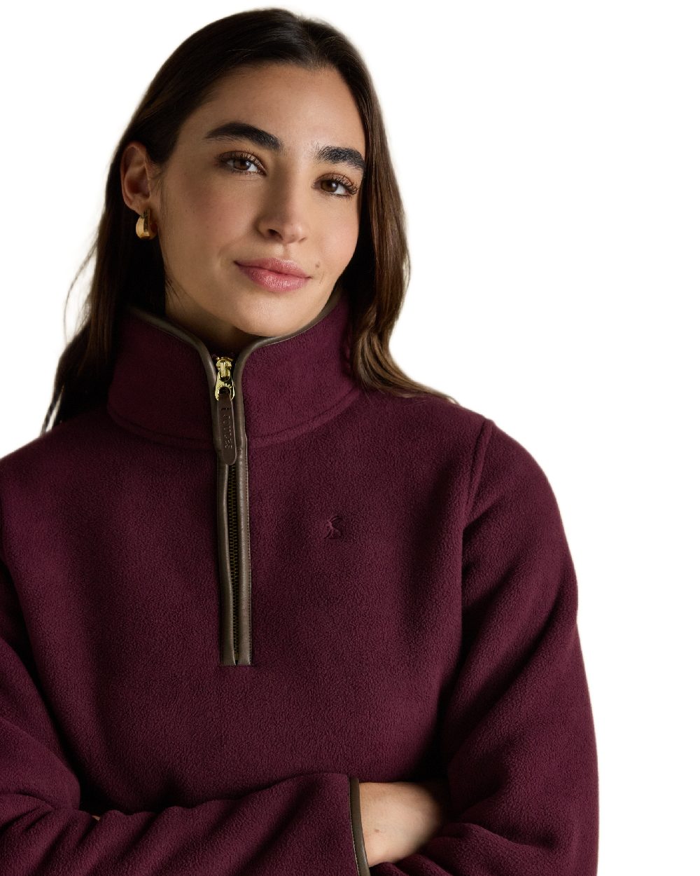 Wine Red Coloured Joules Womens Heritage Quarter Zip Fleece on white background 