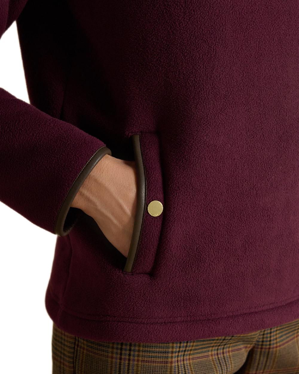 Wine Red Coloured Joules Womens Heritage Quarter Zip Fleece on white background 