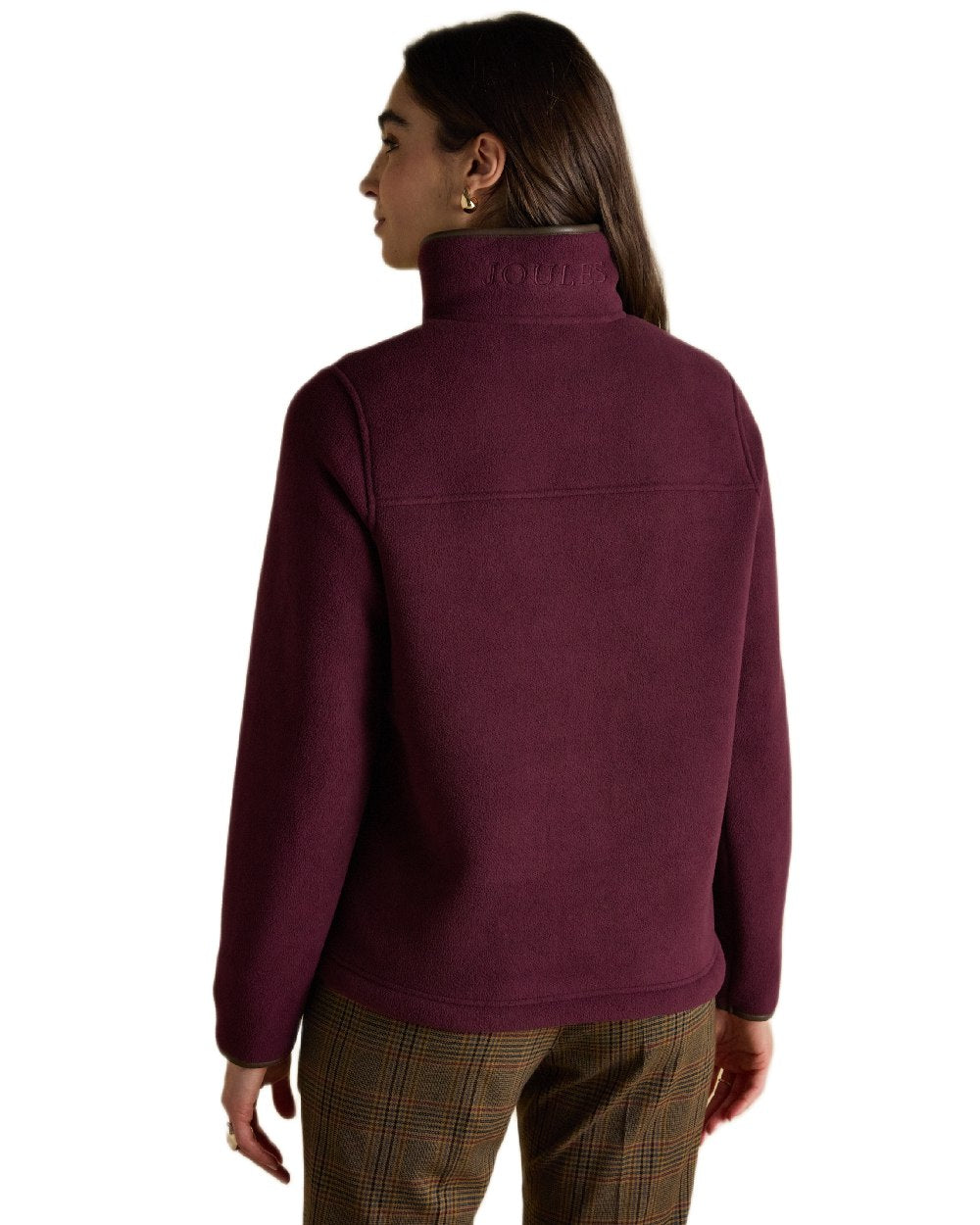 Wine Red Coloured Joules Womens Heritage Quarter Zip Fleece on white background 
