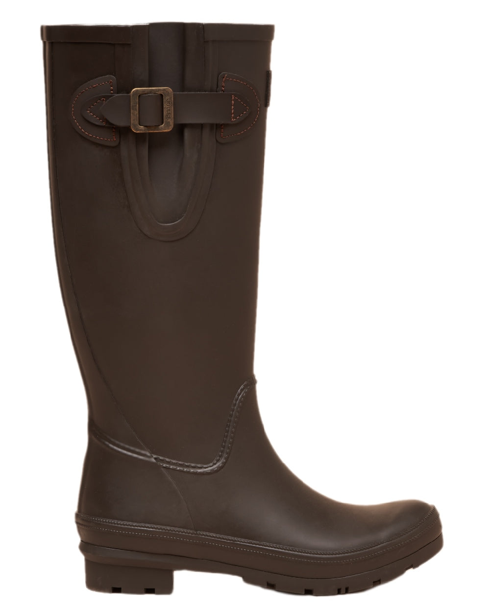 Chocolate Brown Coloured Joules Womens Houghton Adjustable Tall Wellies on white background 
