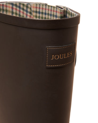 Chocolate Brown Coloured Joules Womens Houghton Adjustable Tall Wellies on white background 