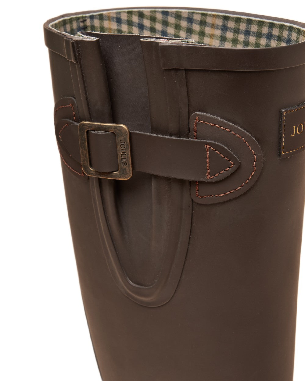 Chocolate Brown Coloured Joules Womens Houghton Adjustable Tall Wellies on white background 