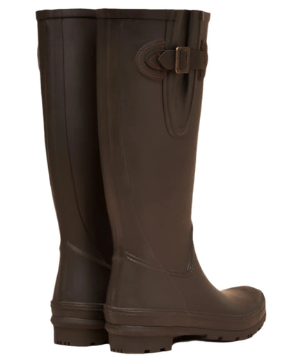Chocolate Brown Coloured Joules Womens Houghton Adjustable Tall Wellies on white background 