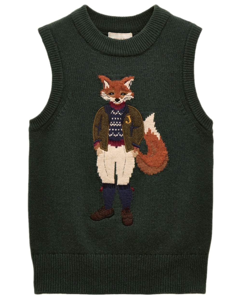 Green Coloured Joules Womens Jonty Intarsia Cotton Rich Knitted Vest on white background 