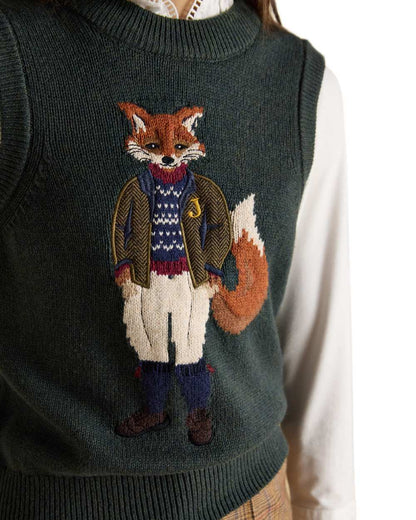 Green Coloured Joules Womens Jonty Intarsia Cotton Rich Knitted Vest on white background 