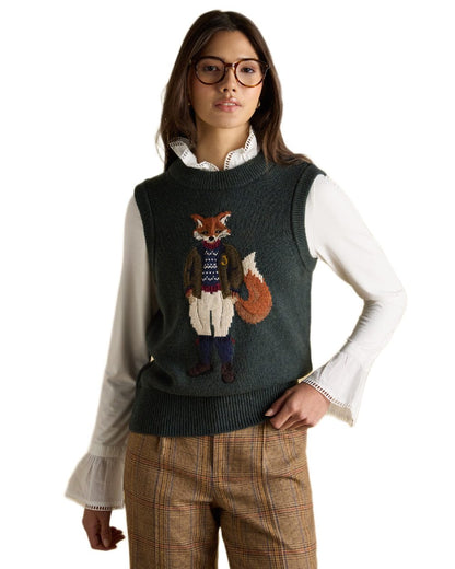 Green Coloured Joules Womens Jonty Intarsia Cotton Rich Knitted Vest on white background 