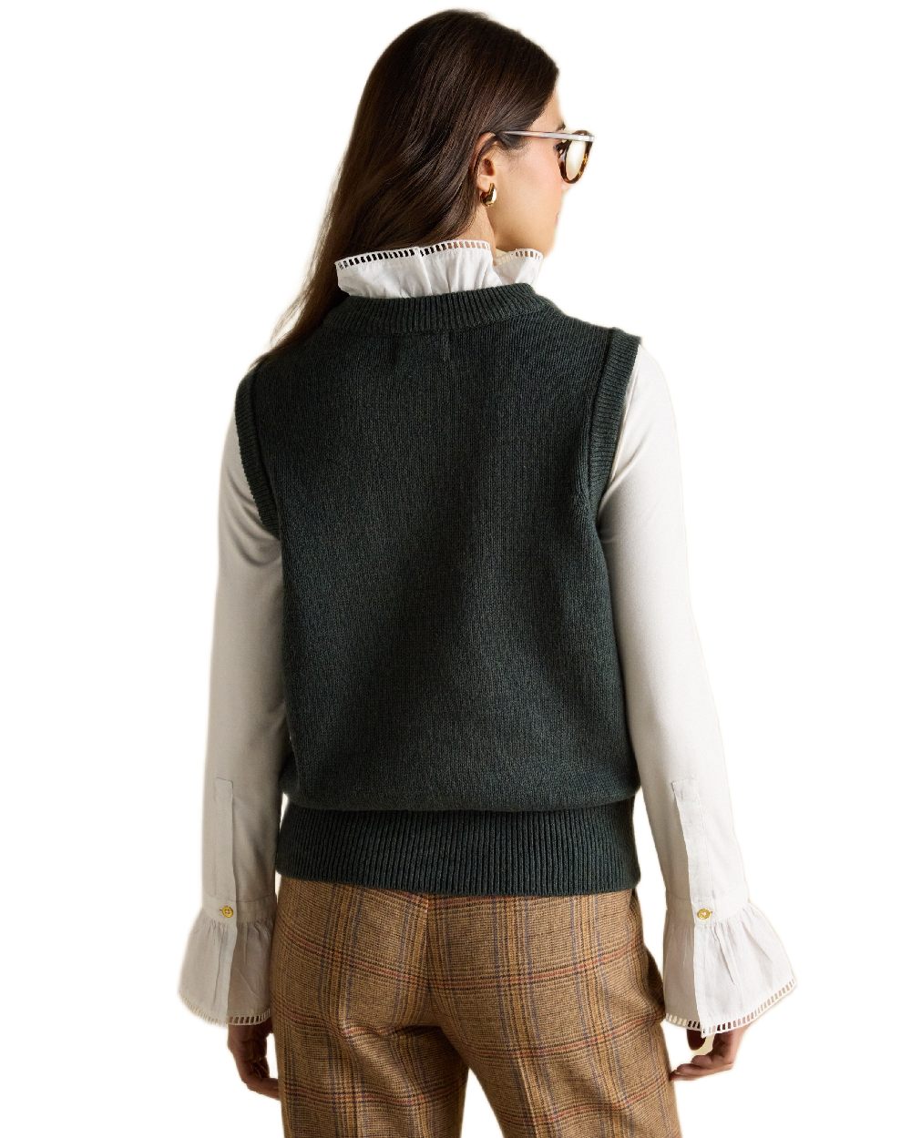 Green Coloured Joules Womens Jonty Intarsia Cotton Rich Knitted Vest on white background 