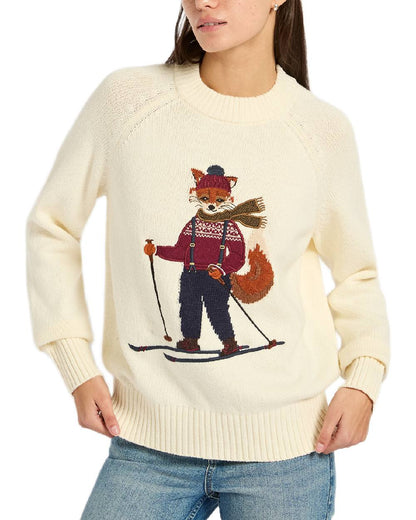 Oatmeal Coloured Joules Womens Jonty Ski Jumpers on white background 