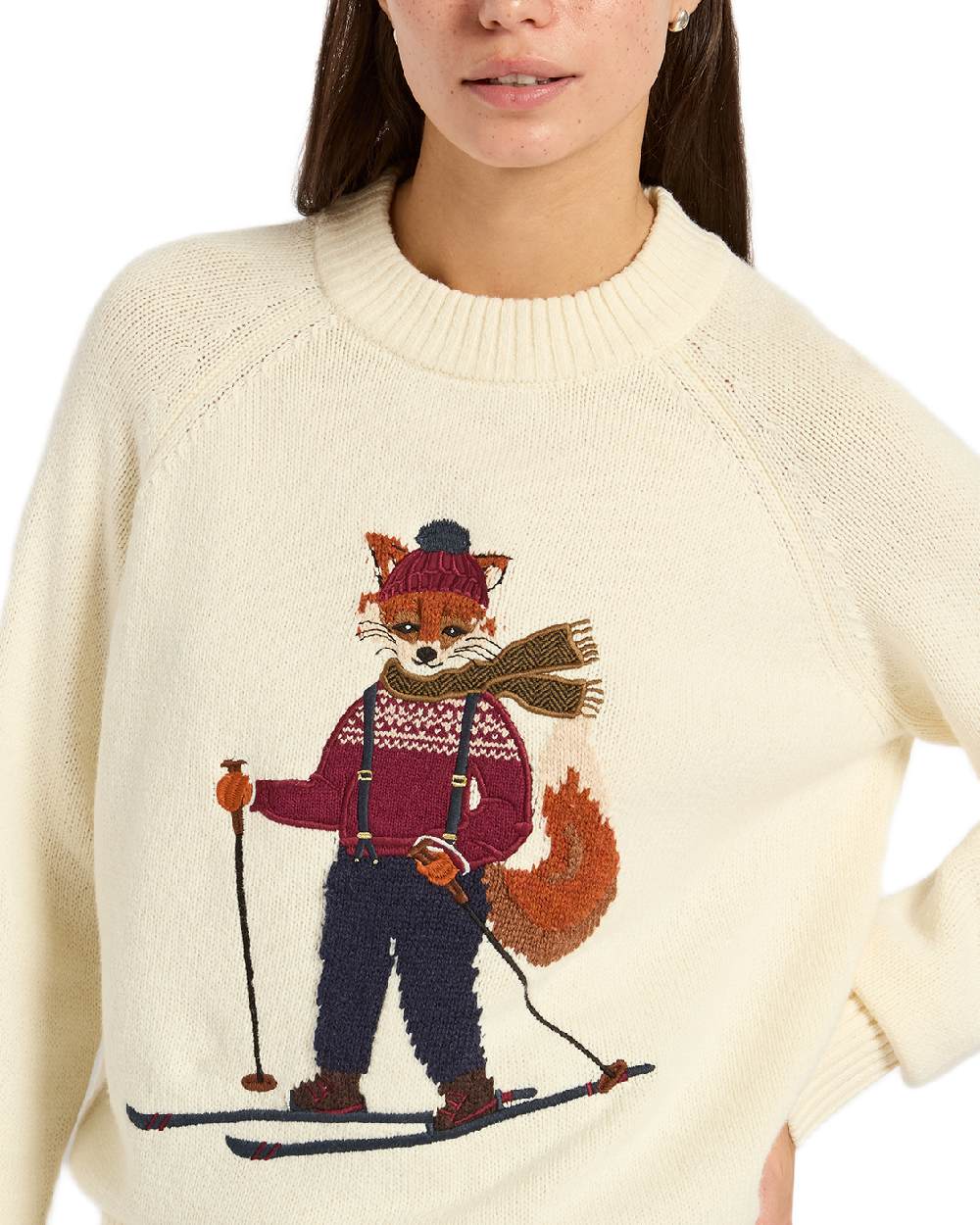 Oatmeal Coloured Joules Womens Jonty Ski Jumpers on white background 