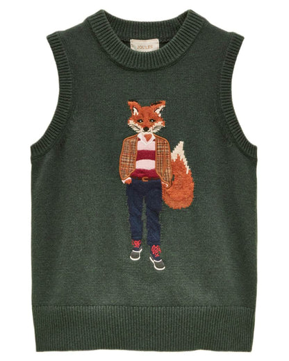 Green coloured Joules Womens Jonty Sleeveless Knitted Vest on white background 