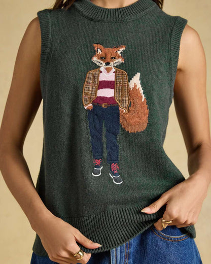 Green coloured Joules Womens Jonty Sleeveless Knitted Vest on indoor background 