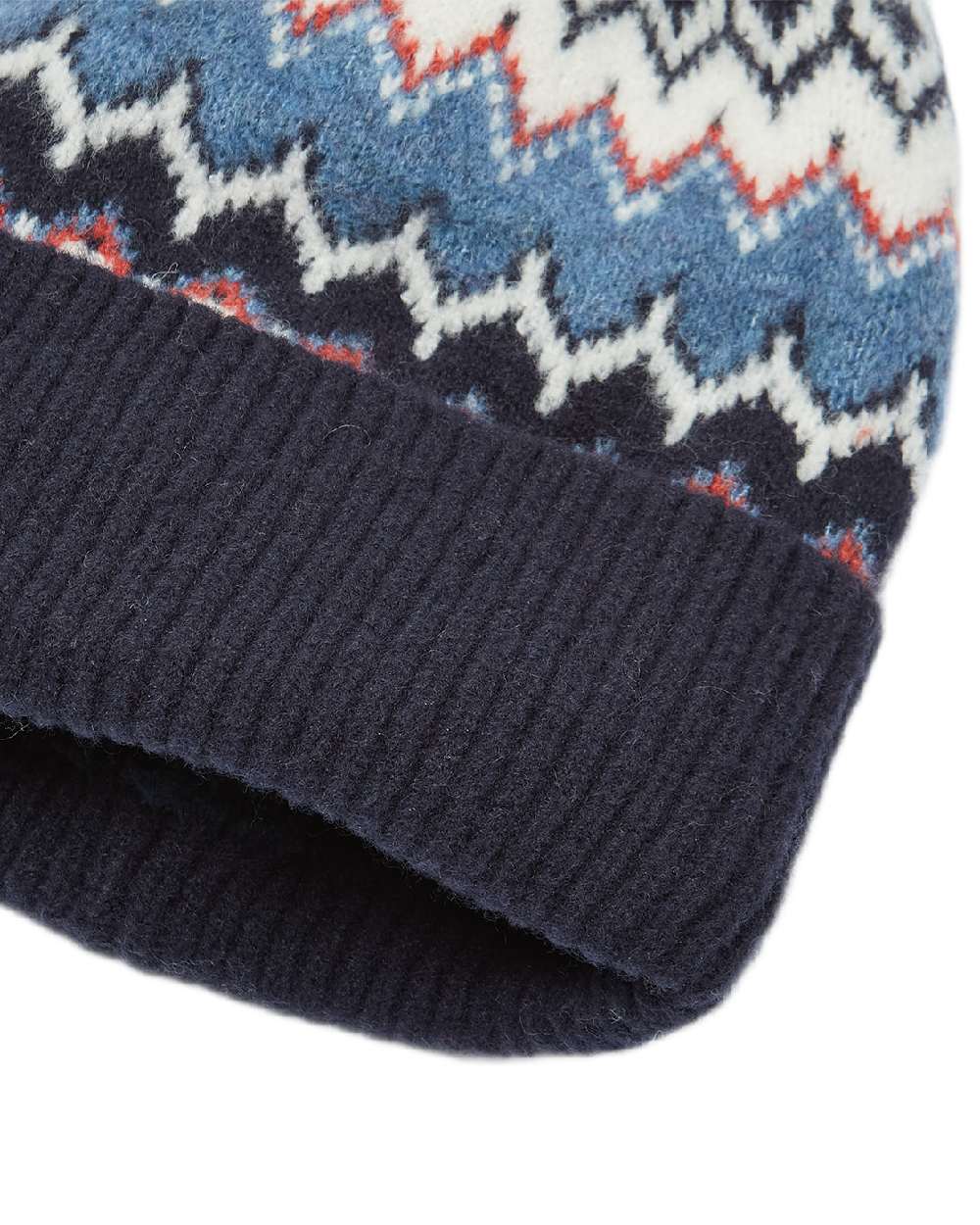 Navy Coloured Joules Womens Kara Fairisle Bobble Hat on white background 