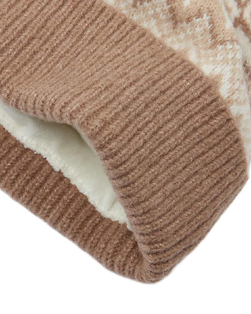 Neutral Coloured Joules Womens Kara Fairisle Bobble Hat on white background 