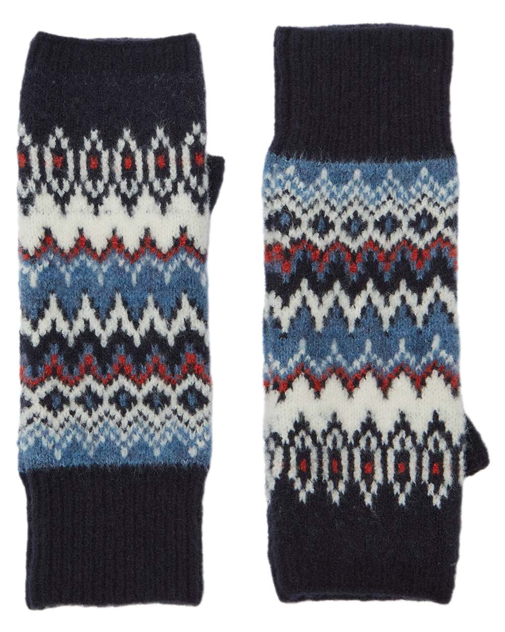 Navy Coloured Joules Womens Kara Fairisle Fingerless Gloves on white background 