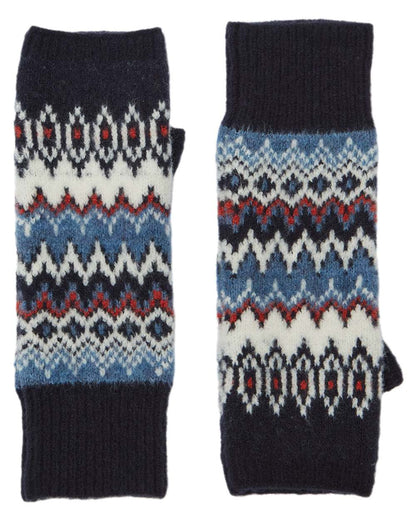 Navy Coloured Joules Womens Kara Fairisle Fingerless Gloves on white background 