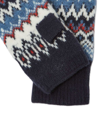 Navy Coloured Joules Womens Kara Fairisle Fingerless Gloves on white background 