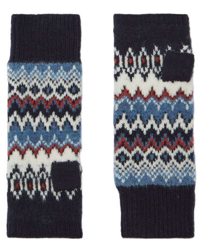 Navy Coloured Joules Womens Kara Fairisle Fingerless Gloves on white background 