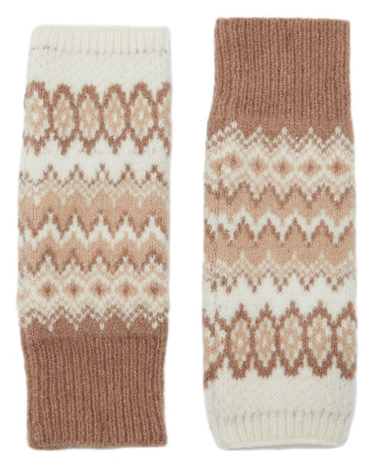 Neutral Coloured Joules Womens Kara Fairisle Fingerless Gloves on white background 