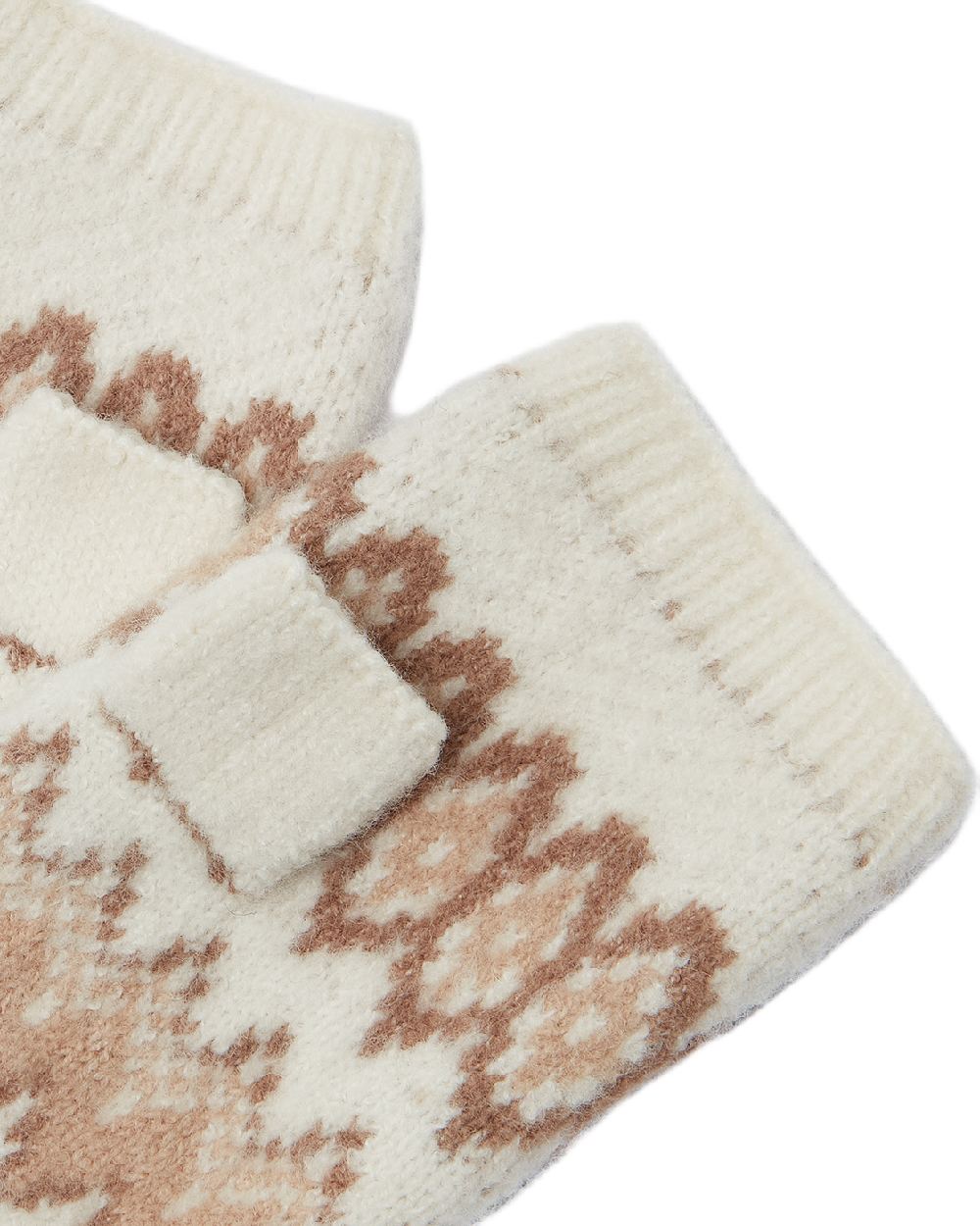 Neutral Coloured Joules Womens Kara Fairisle Fingerless Gloves on white background 