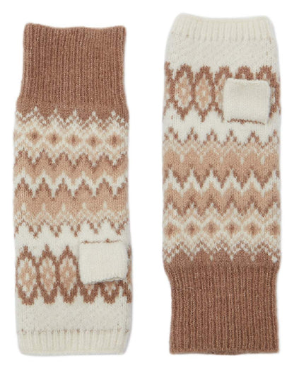 Neutral Coloured Joules Womens Kara Fairisle Fingerless Gloves on white background 