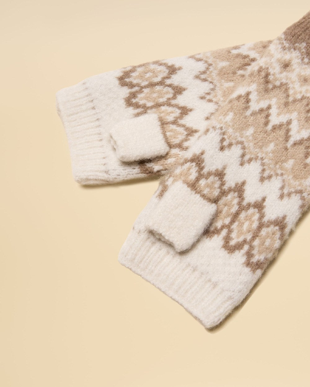 Neutral Coloured Joules Womens Kara Fairisle Glove on Beige Background 