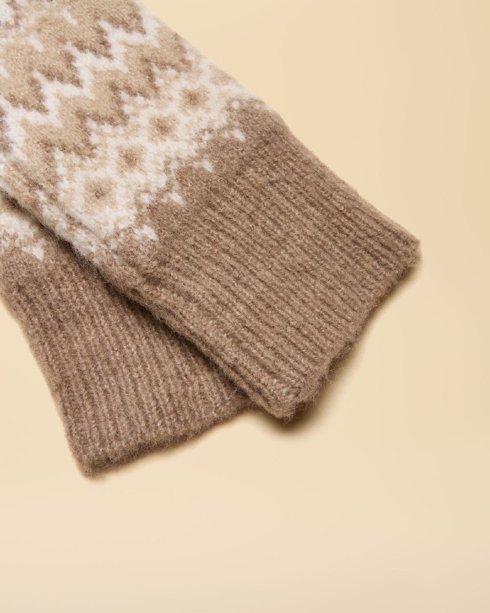 Neutral Coloured Joules Womens Kara Fairisle Glove on Beige Background 