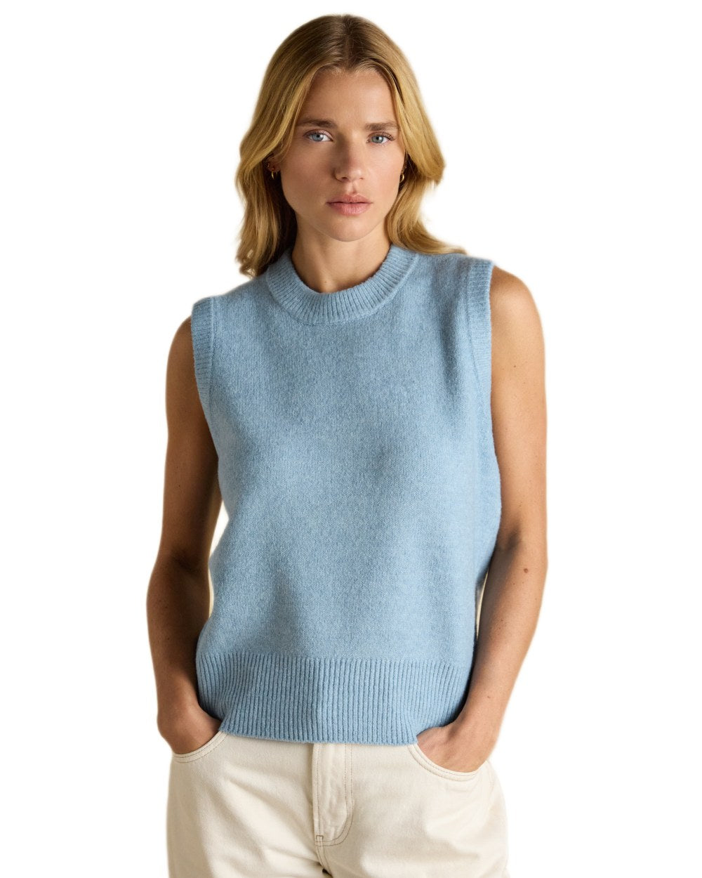 Blue coloured Joules Womens Holly Knitted Vest on white background 