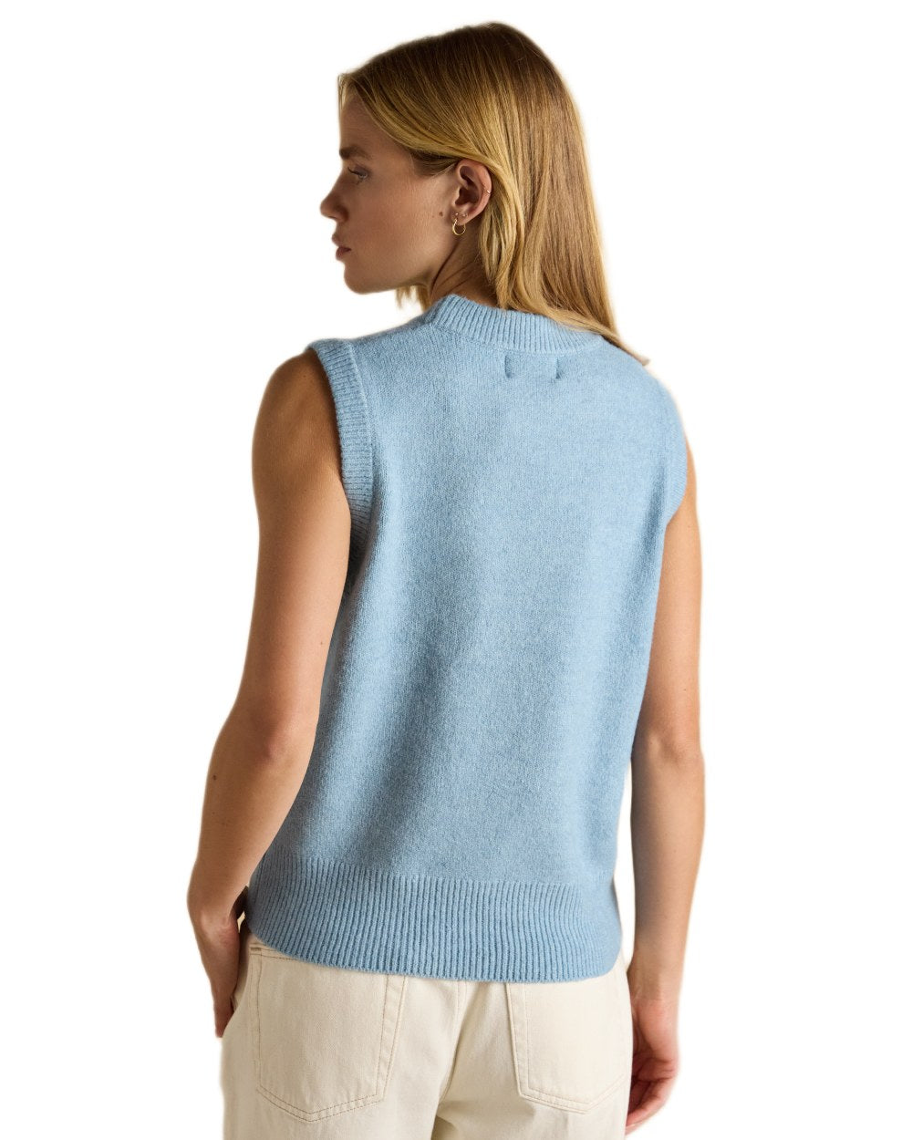 Blue coloured Joules Womens Holly Knitted Vest on white background 