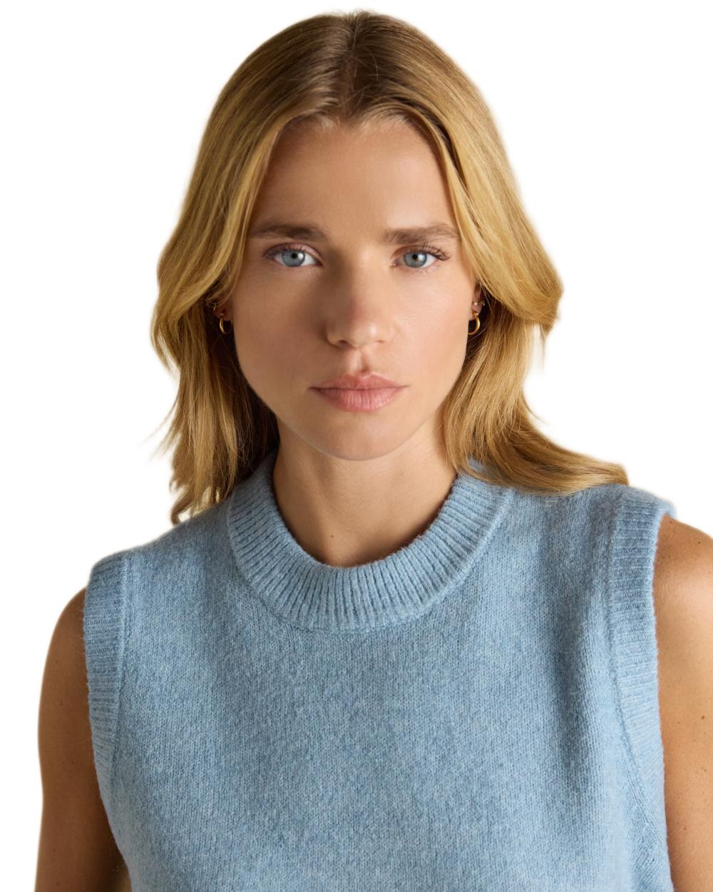 Blue coloured Joules Womens Holly Knitted Vest on white background 