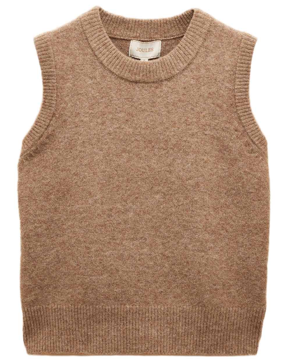 Tan coloured Joules Womens Holly Knitted Vest on white background 