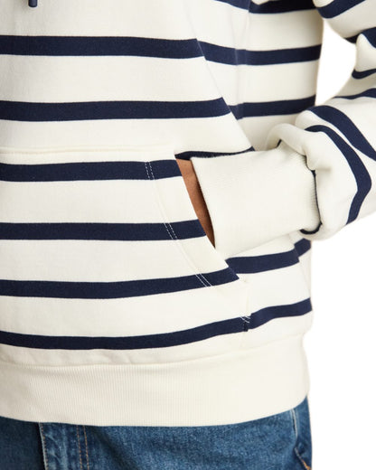 Cream Navy Stripe coloured Joules Womens Milbourne Hoodie on white background 