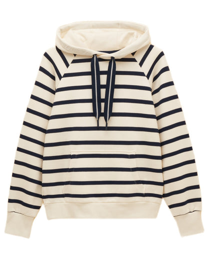 Cream Navy Stripe coloured Joules Womens Milbourne Hoodie on white background 