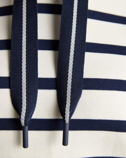 Cream Navy Stripe coloured Joules Womens Milbourne Hoodie on white background 