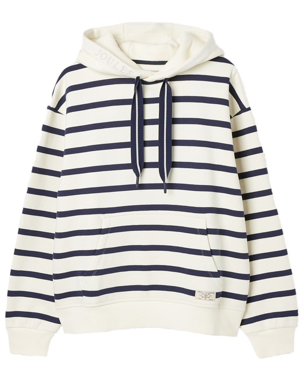 Navy White Stripe coloured Joules Womens Milbourne Hoodie on White Background 