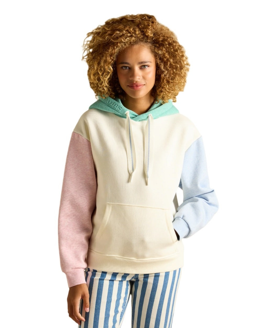 Colourblock coloured Joules Womens Milbourne Hoodie on white background 