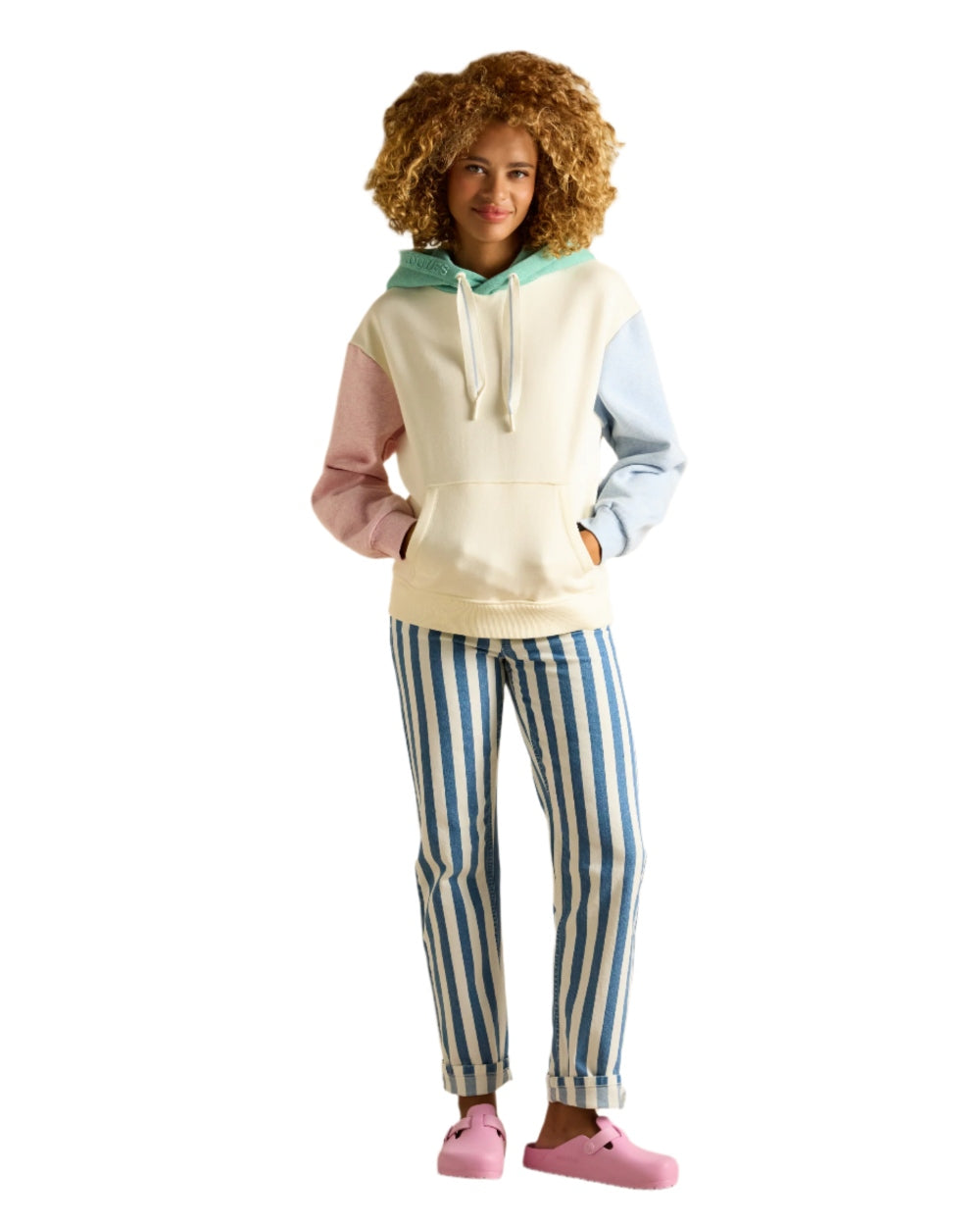 Colourblock coloured Joules Womens Milbourne Hoodie on white background 