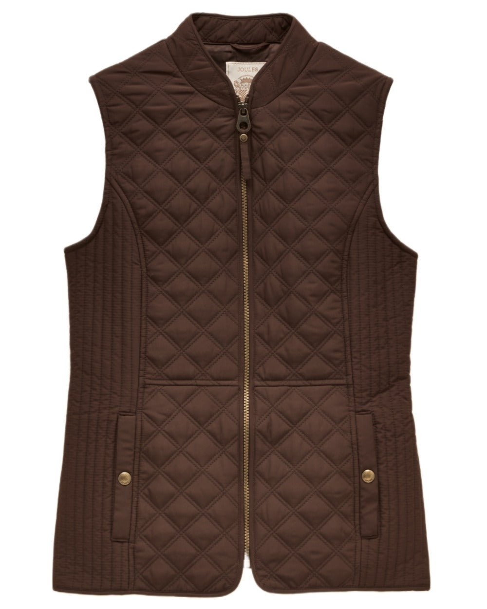 Chocolate Brown Coloured Joules Minx Showerproof Diamond Quilted Gilet on white background 