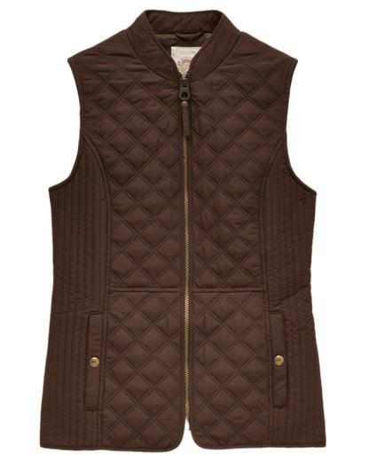 Chocolate Brown Coloured Joules Minx Showerproof Diamond Quilted Gilet on white background 