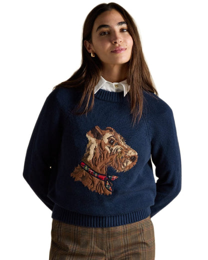 Navy Coloured Joules Womens Monty Dog Jumper on white background 