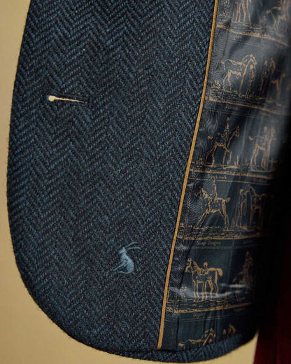 Navy Coloured Joules Womens Nehru Tweed Fitted Gilet on Beige Background 