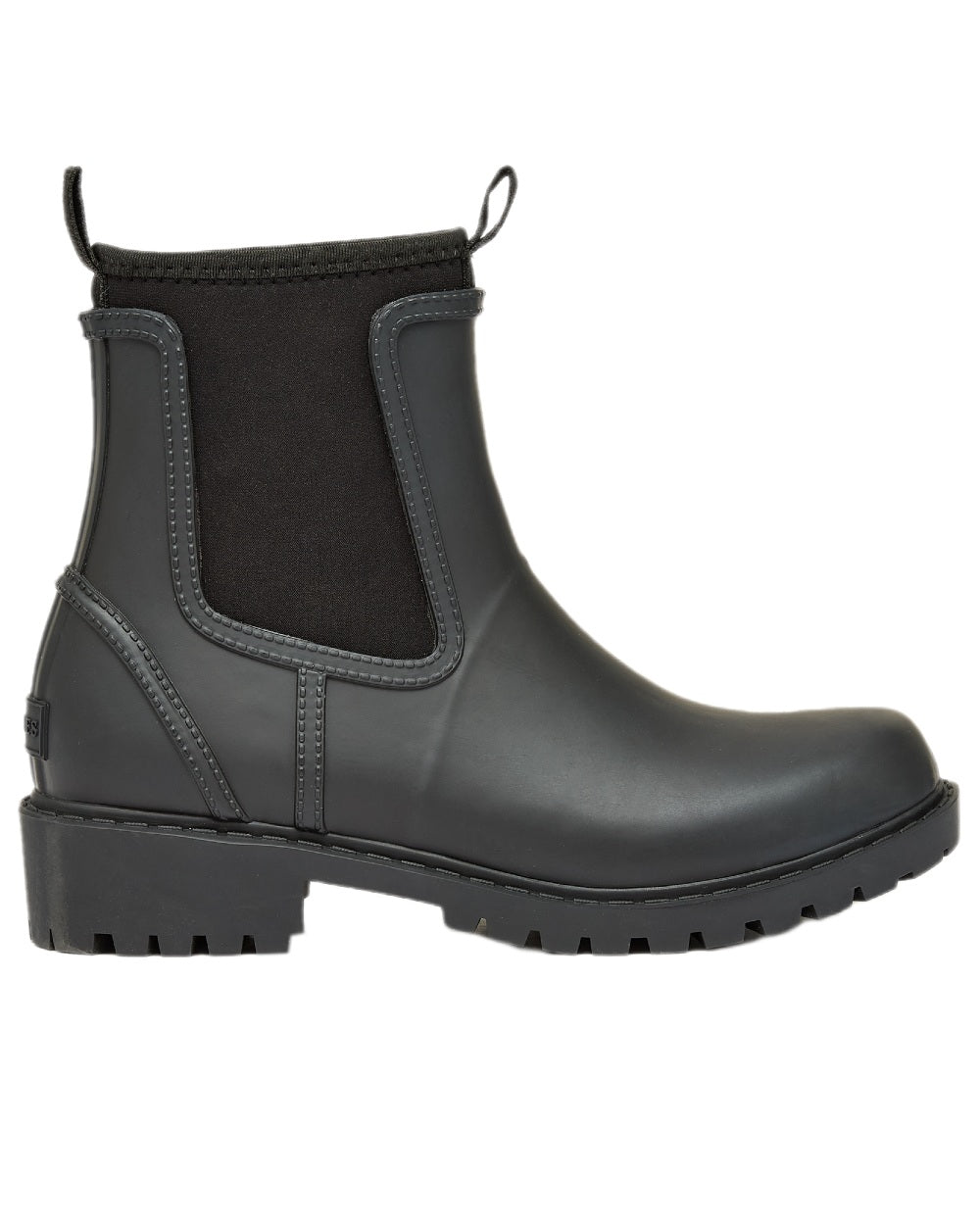 Black Coloured Joules Womens Oakfield Short Neoprene Lined Wellies on white background 