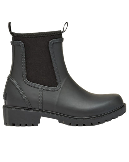 Black Coloured Joules Womens Oakfield Short Neoprene Lined Wellies on white background 